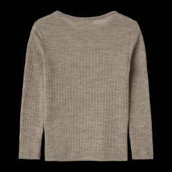 Alfie Långärmad T-shirt I Ull Och Silke Khaki Melange>Wheat
