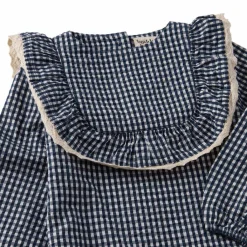 Alice LS Flounce Seersucker Klänning Navy Check>Buddy & Hope New