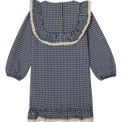 Alice LS Flounce Seersucker Klänning Navy Check><noscript><img width=