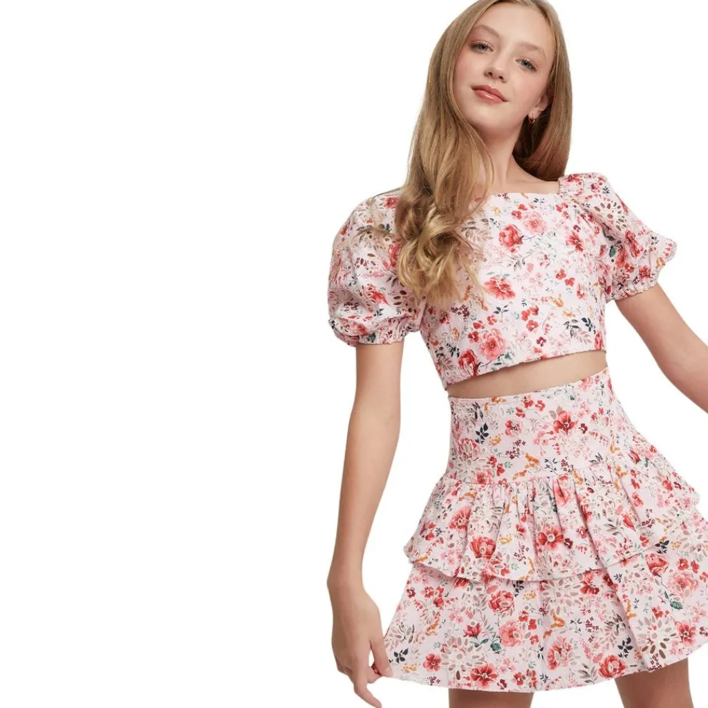 Amelia Blommig Kjol Blush>Bardot Junior Best