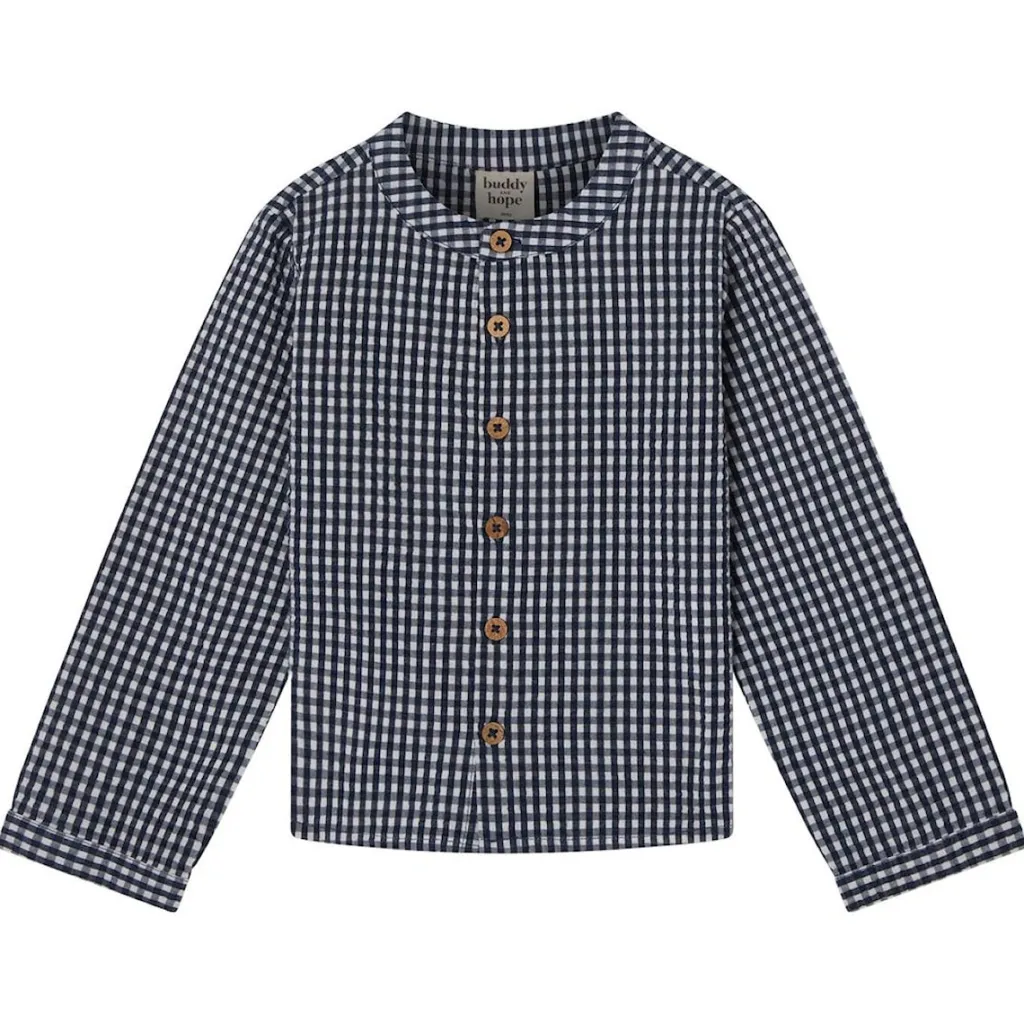 August LS Skjorta Seersucker Navy Check>Buddy & Hope New
