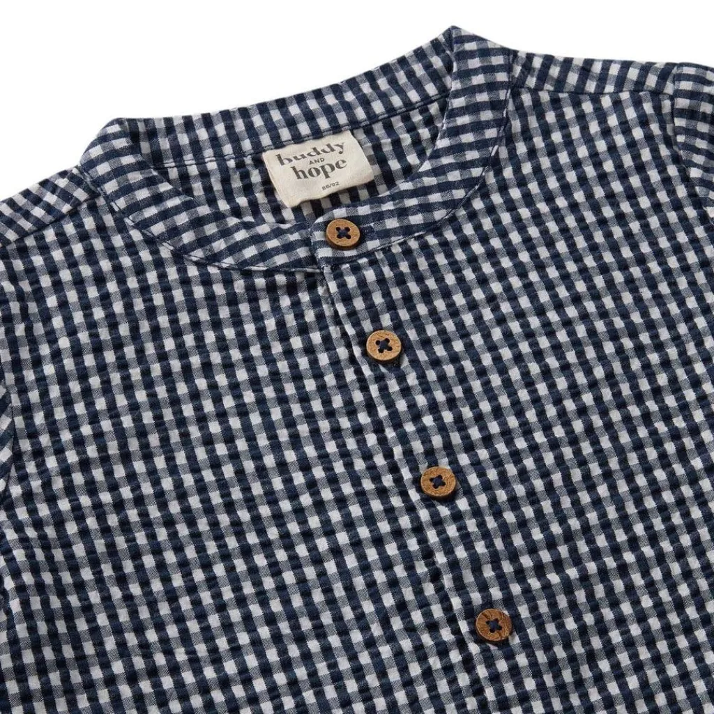 August LS Skjorta Seersucker Navy Check>Buddy & Hope New