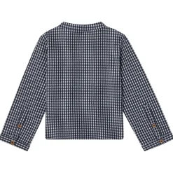 August LS Skjorta Seersucker Navy Check><noscript><img width=