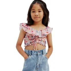 Ayala Shirred Crop Top Azure Floral><noscript><img width=