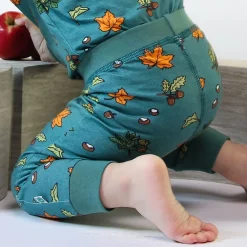 Baby leggings with Fall leaves Petroleum Green><noscript><img width=