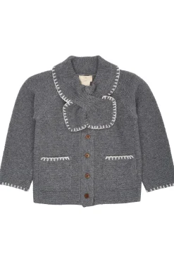Cardigan I Lammull Med Krage Dark Grey Cream>Copenhagen Colors