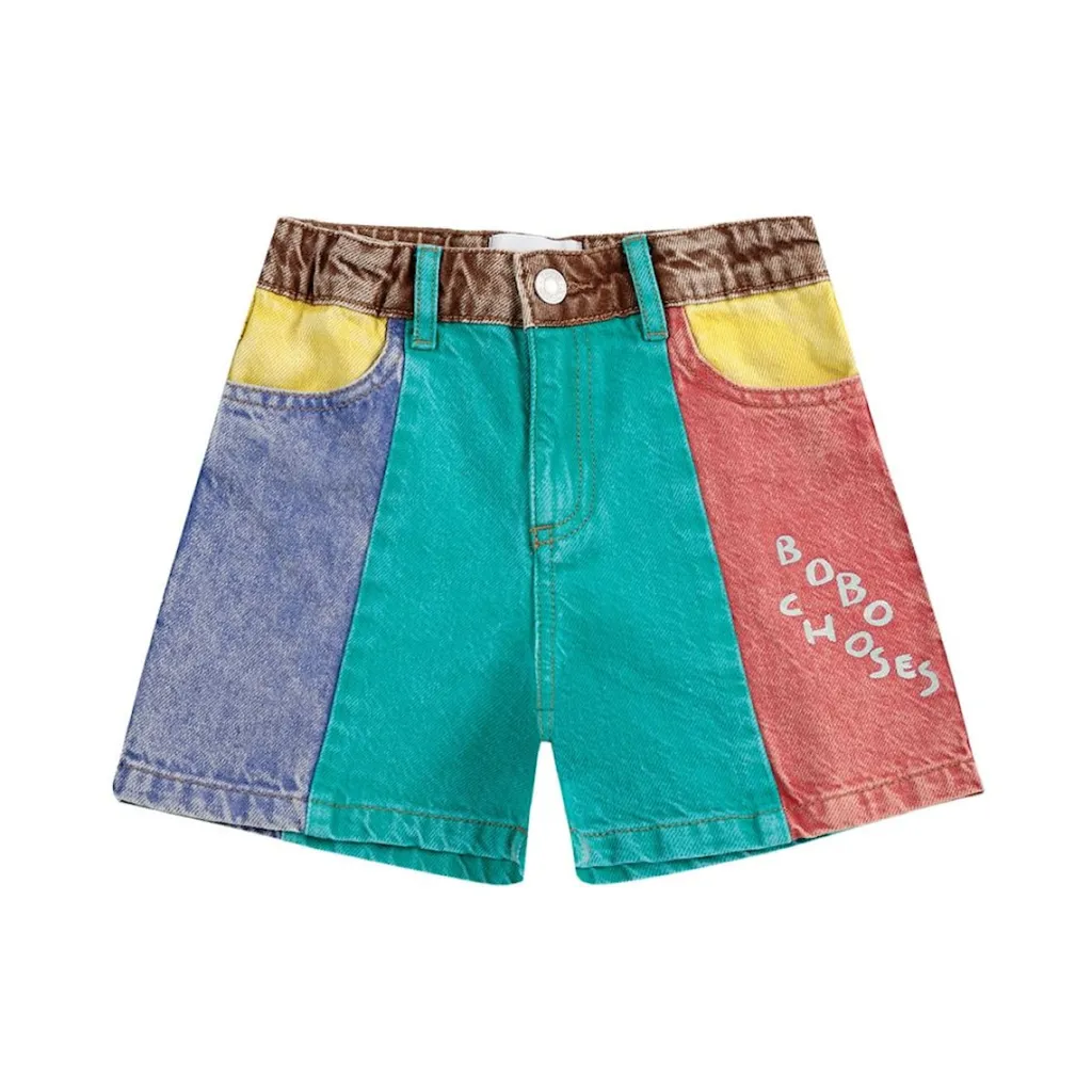 Color Block Denim Shorts Multicolor>Bobo Choses