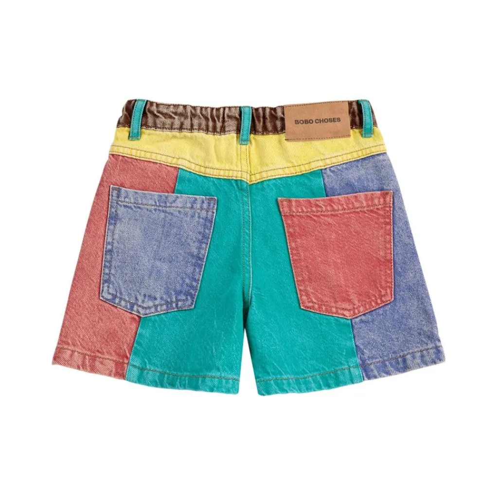 Color Block Denim Shorts Multicolor>Bobo Choses