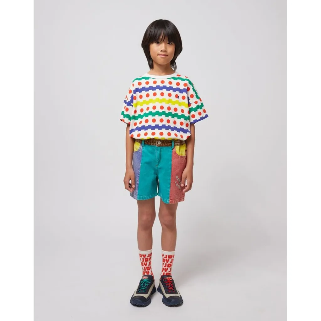 Color Block Denim Shorts Multicolor>Bobo Choses