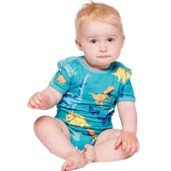 Dinosaurs Kortärmad Baby Body Teal>Småfolk Sale