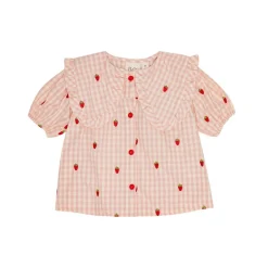 Dolly Kortärmad Blus Pink Berry Gingham>Flöss New