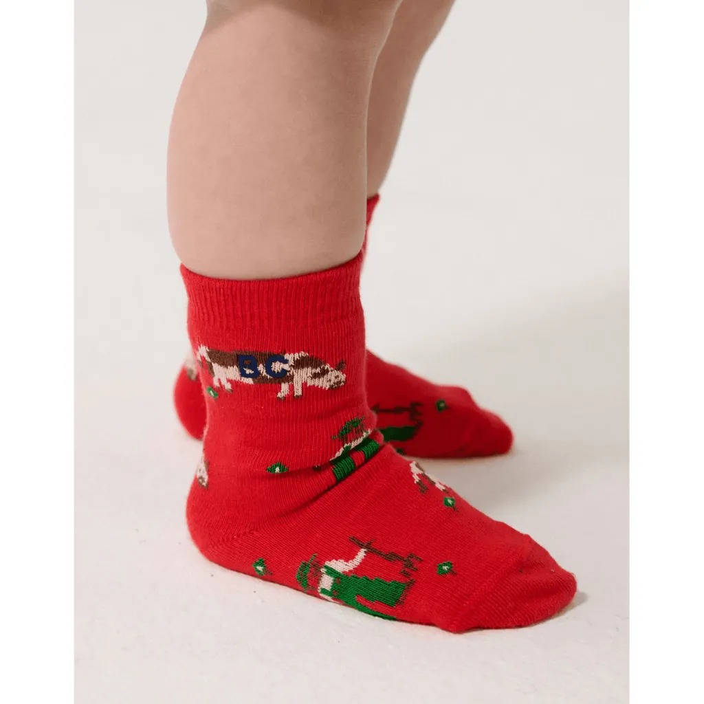 Farm Adventure All Over Låga Strumpor Red>Bobo Choses Hot