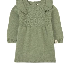 Flounce Stickad Klänning Khaki>Little Jalo