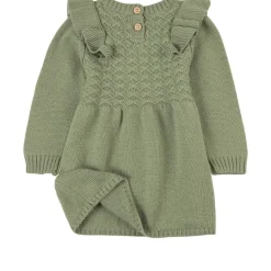 Flounce Stickad Klänning Khaki>Little Jalo