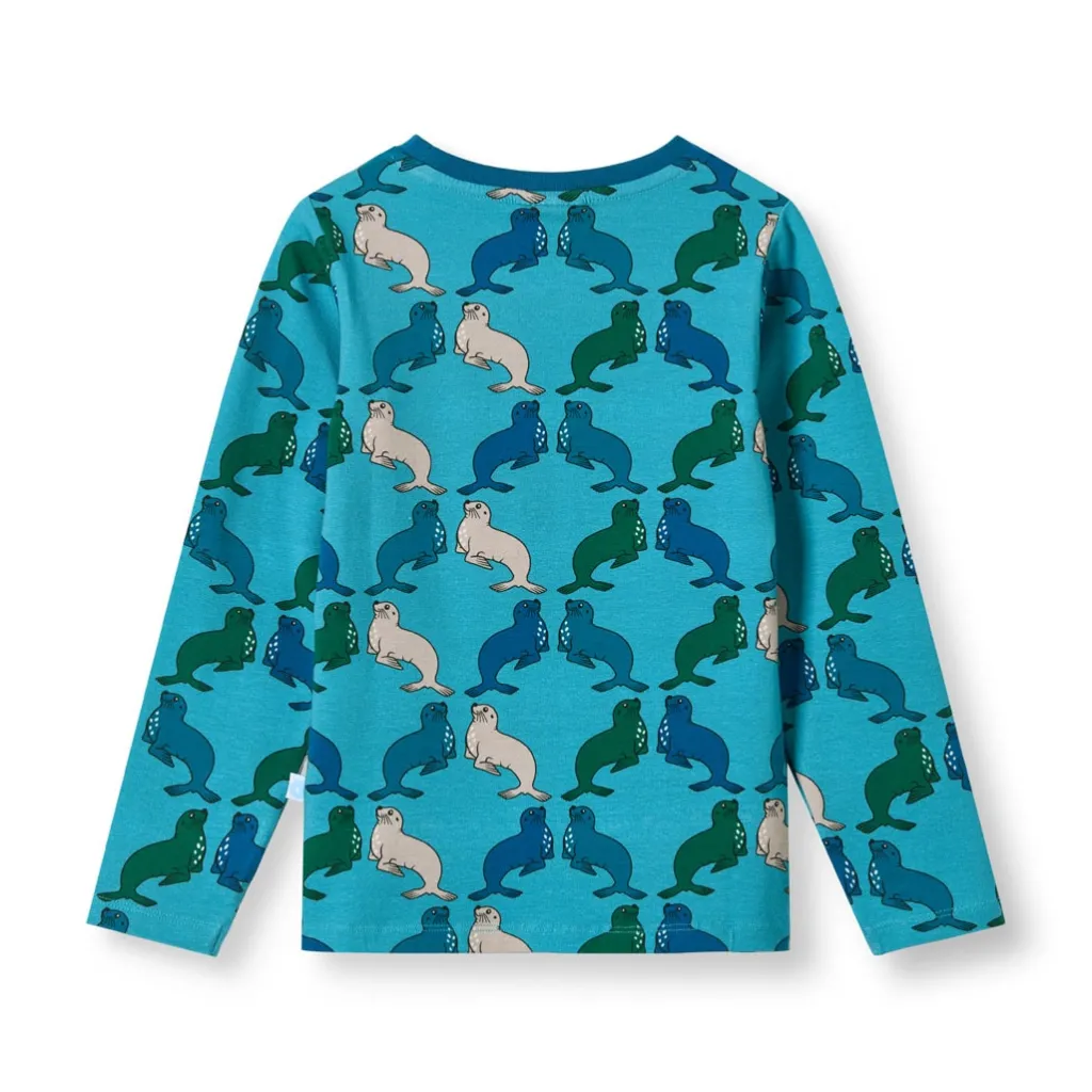 Gala Långärmad Topp Med Sjölejon Blå Aqua Teal>Småfolk New