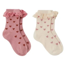 GOTS Adina 2-pack Hjärtmönstrade Strumpor Rosa>Buddy & Hope Hot