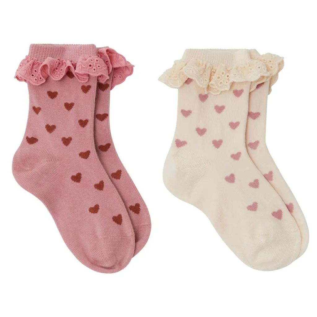 GOTS Adina 2-pack Hjärtmönstrade Strumpor Rosa>Buddy & Hope Hot