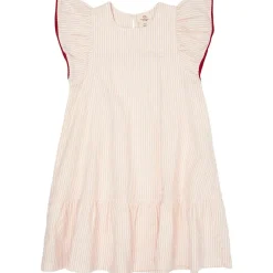 GOTS Bäckebölja-klänning Med Volangärmar Dusty Rose Cream Berry Stripe>Copenhagen Colors Outlet