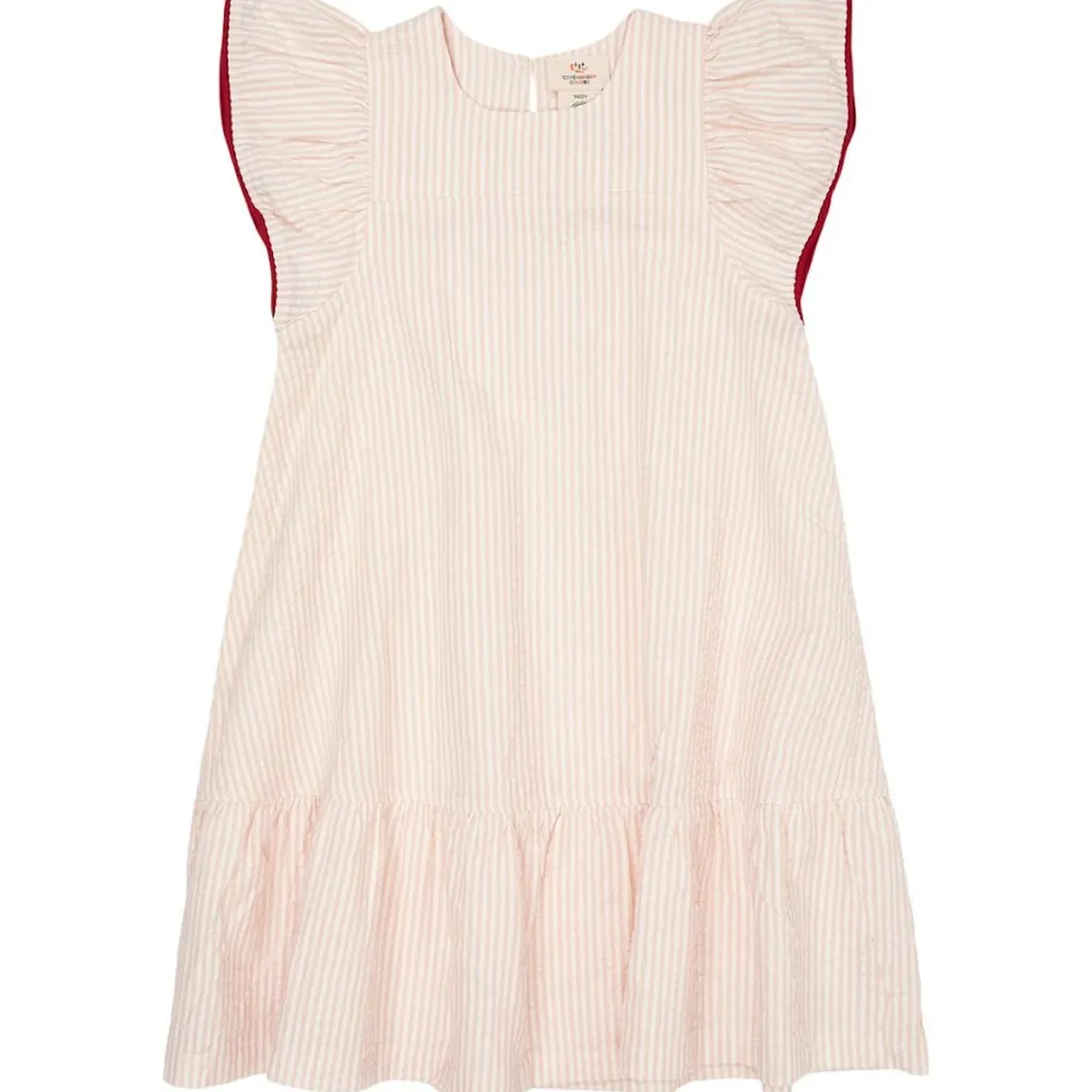 GOTS Bäckebölja-klänning Med Volangärmar Dusty Rose Cream Berry Stripe>Copenhagen Colors Outlet