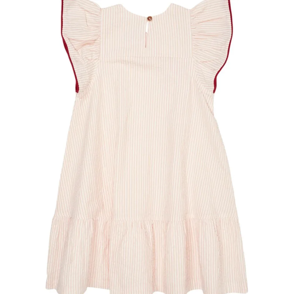 GOTS Bäckebölja-klänning Med Volangärmar Dusty Rose Cream Berry Stripe>Copenhagen Colors Outlet