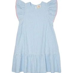 GOTS Bäckebölja-klänning Med Volangärmar Sky Blue Cream Pink Stripe>Copenhagen Colors Outlet