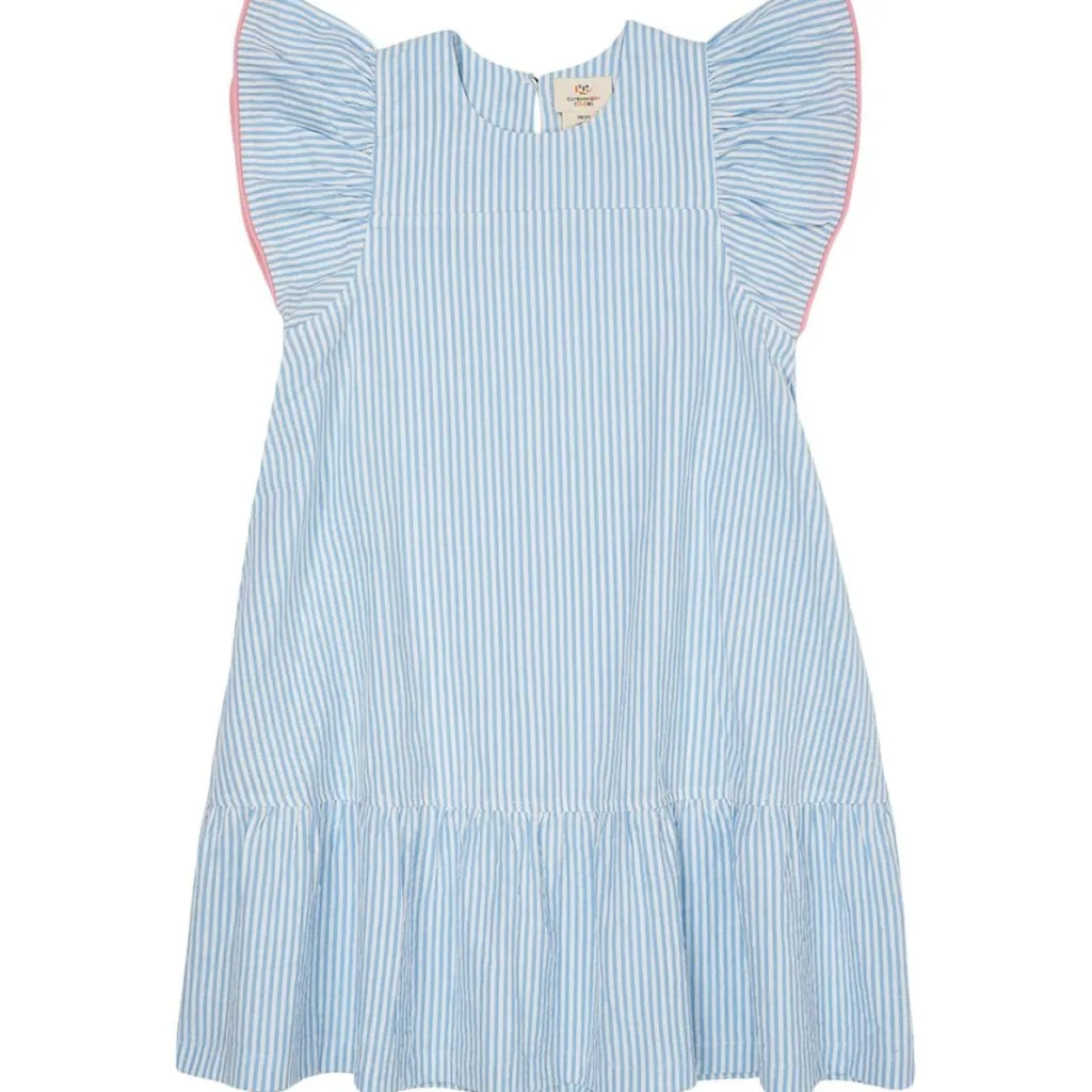 GOTS Bäckebölja-klänning Med Volangärmar Sky Blue Cream Pink Stripe>Copenhagen Colors Outlet