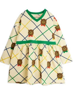 GOTS Bear Rutig Långärmad Klänning Offwhite>Mini Rodini New