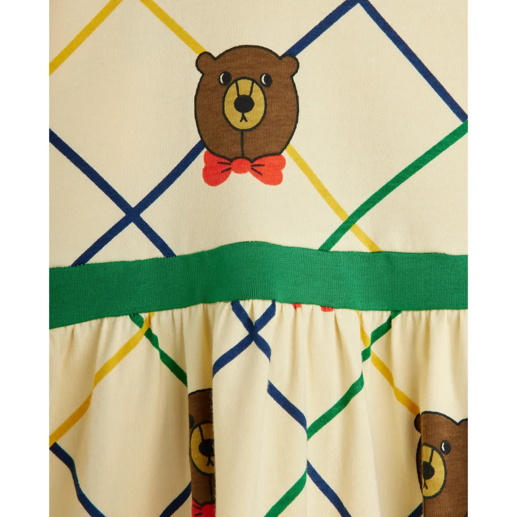 GOTS Bear Rutig Långärmad Klänning Offwhite>Mini Rodini New