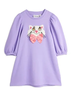 GOTS Cat With Bowtie Chenille Sweatdress Purple>Mini Rodini