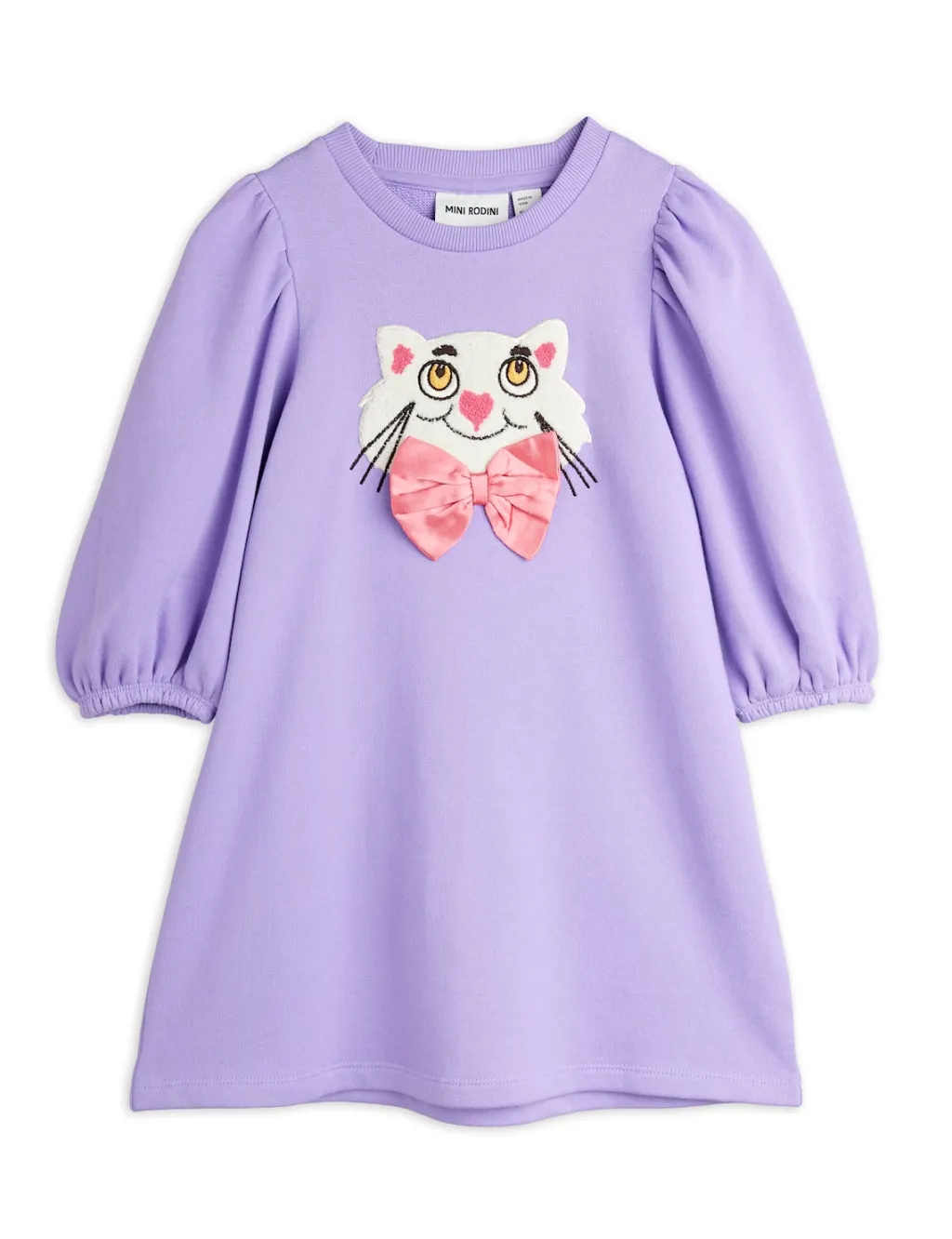 GOTS Cat With Bowtie Chenille Sweatdress Purple>Mini Rodini
