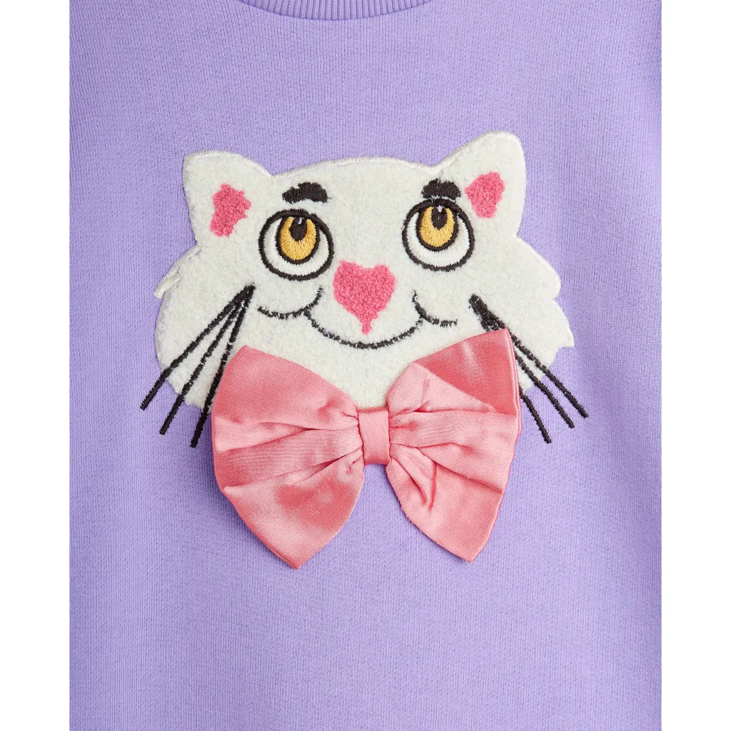GOTS Cat With Bowtie Chenille Sweatdress Purple>Mini Rodini