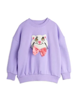 GOTS Cat With Bowtie Chenille Sweatshirt Purple>Mini Rodini Best