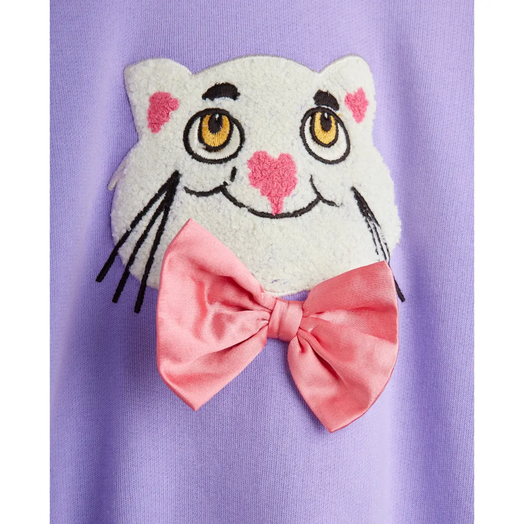 GOTS Cat With Bowtie Chenille Sweatshirt Purple>Mini Rodini Best
