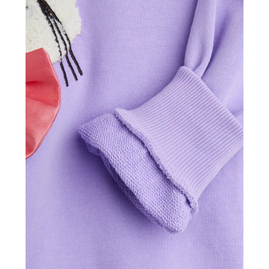 GOTS Cat With Bowtie Chenille Sweatshirt Purple>Mini Rodini Best