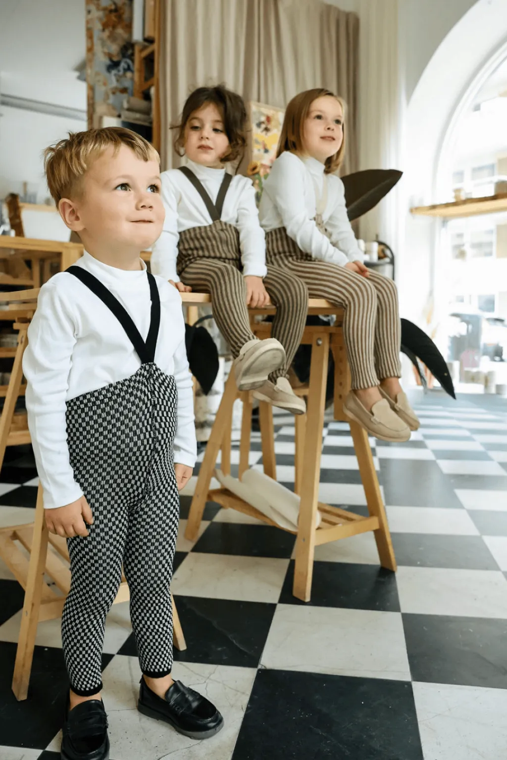 GOTS Fotlösa Strumpbyxor Black X White checked>Silly Silas Discount
