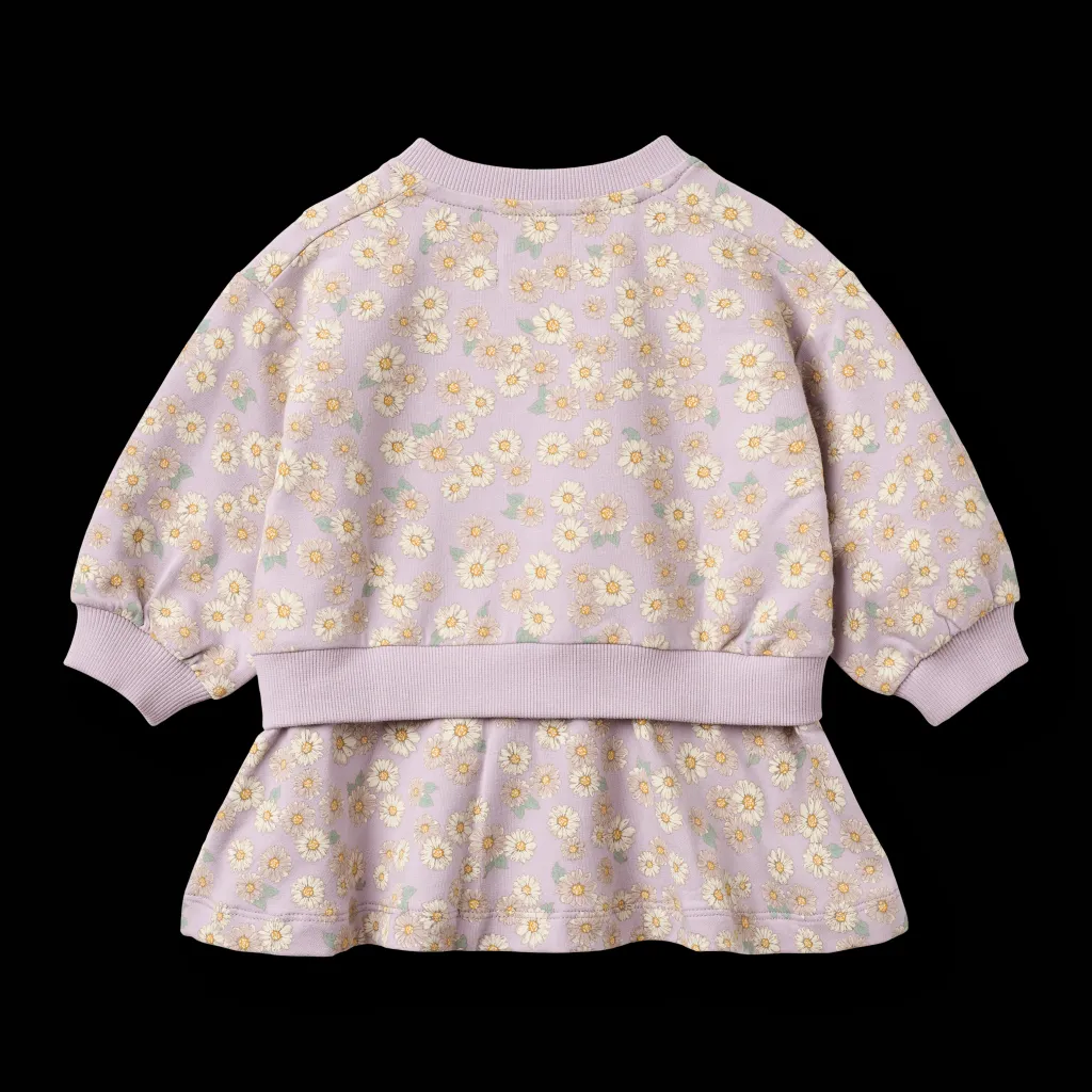 GOTS Maggie Sweatklänning Lavender Daisies>Wheat Clearance
