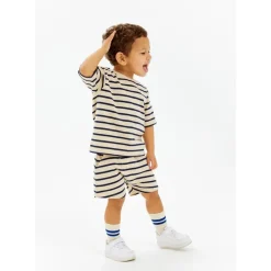 GOTS Nat Uni Shorts Mood Indigo Striped>The New Siblings Discount