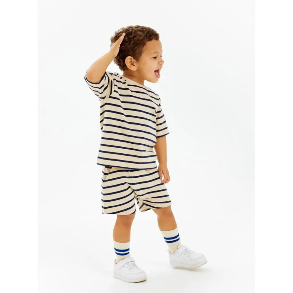 GOTS Nat Uni Shorts Mood Indigo Striped>The New Siblings Discount
