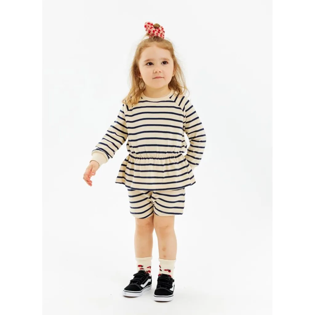 GOTS Nat Uni Shorts Mood Indigo Striped>The New Siblings Discount