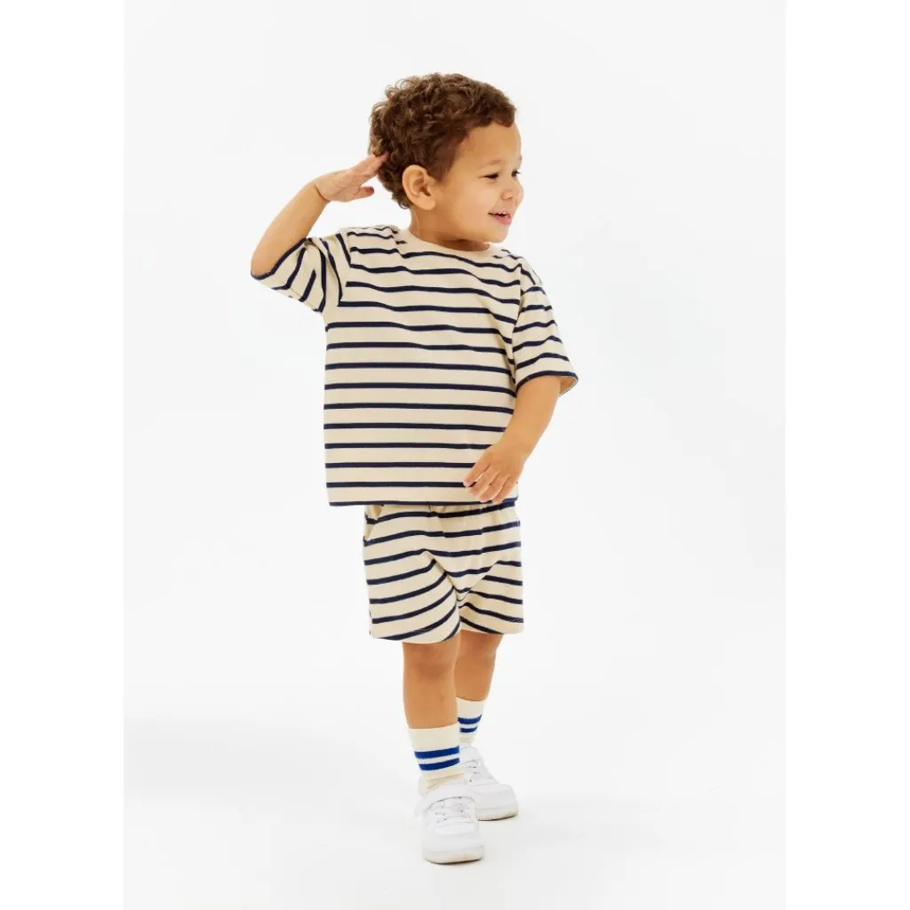 GOTS Nat Uni Tee Mood Indigo Striped>The New Siblings New