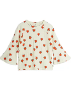 GOTS Outlined Hears Aop Topp Med Trumpetärm Offwhite>Mini Rodini Sale