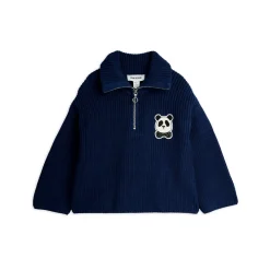 GOTS Panda Chunky Stickad Tröja Med Halv Dragkedja><noscript><img width=