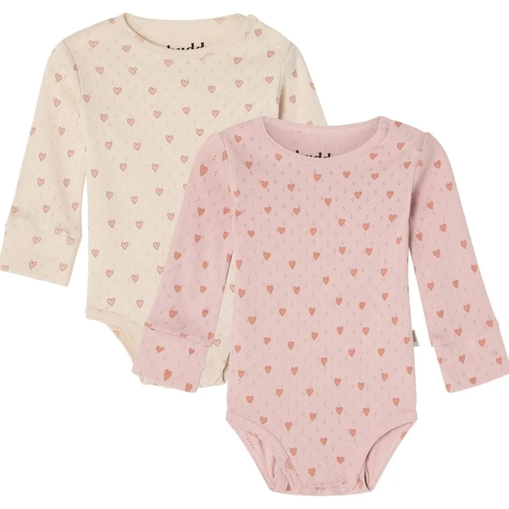 GOTS Petter 2-pack Hjärtmönstrade Baby Bodies Gräddvit>Buddy & Hope