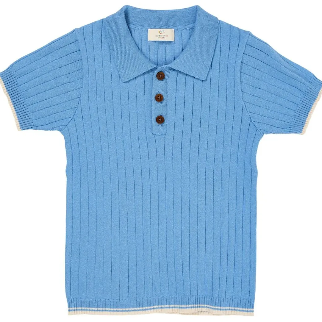 GOTS Ribbstickad Pikétröja Sky Blue Cream>Copenhagen Colors New