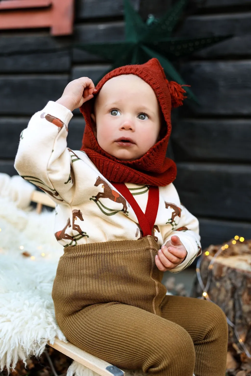 GOTS Strumpbyxor I Bomull Med Hängslen Acorn Brown With Maple Leaf>Silly Silas Sale
