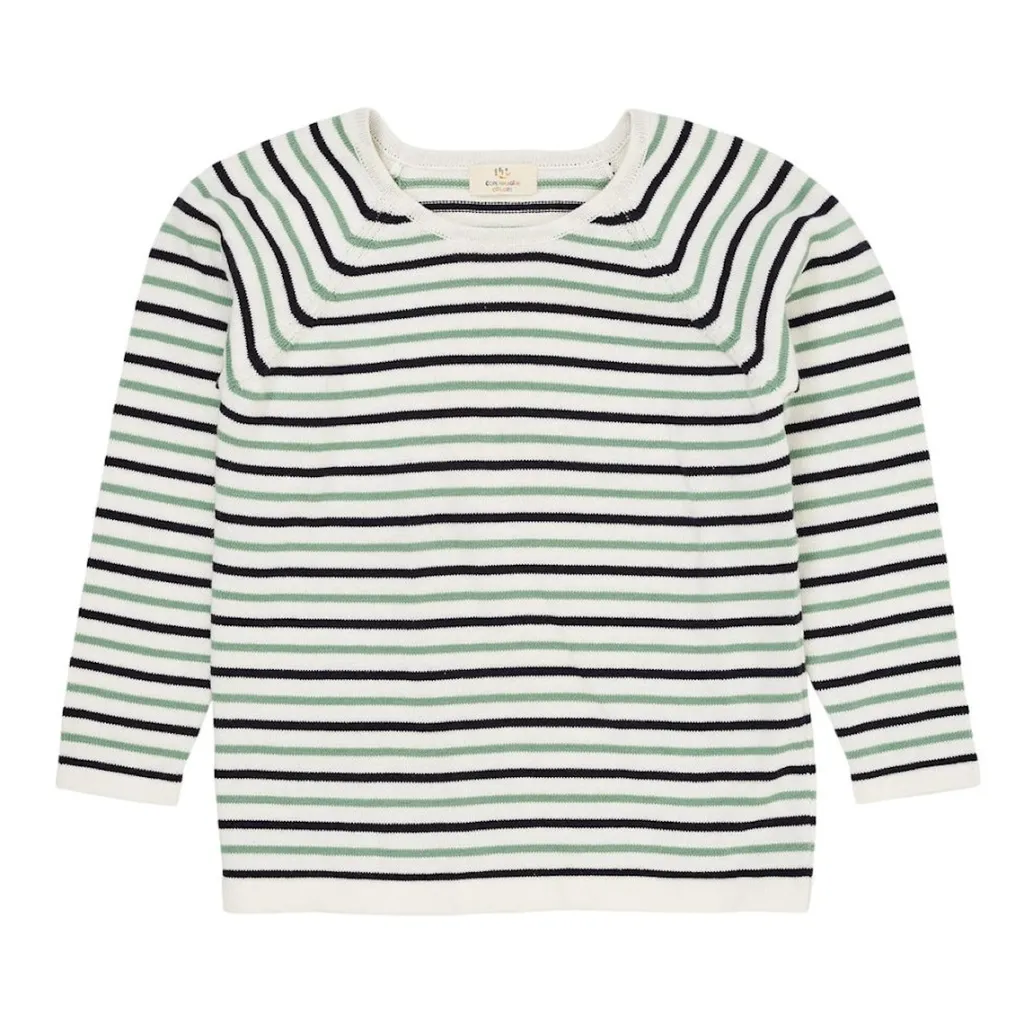 GOTS Tunn Stickad Tröja Cream Navy Green>Copenhagen Colors Outlet