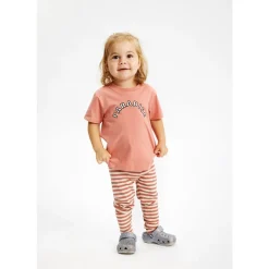 GOTS Uni Ribbade Leggings Old Rose Striped>The New Siblings Discount
