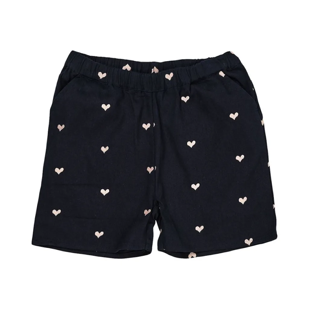 Heart Twill Shorts Navy Soft Pink Hearts>Copenhagen Colors Best
