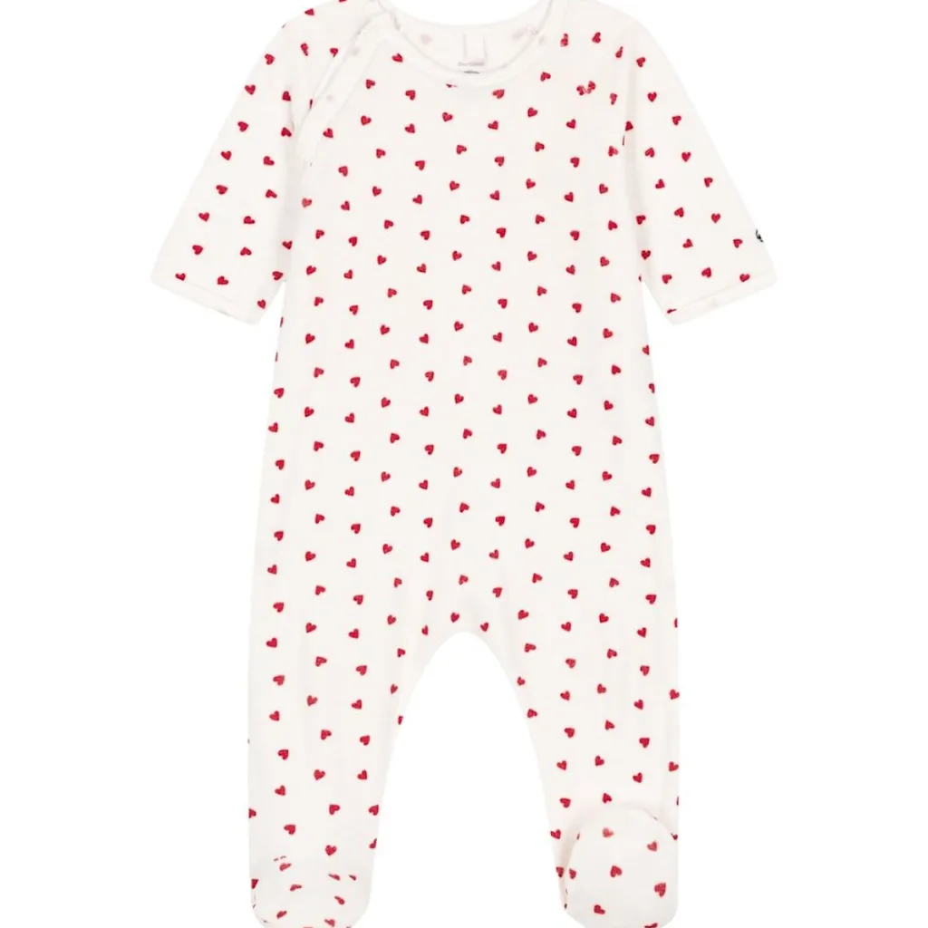 Hjärtmönstrad Velour Onesie Marshmallow Terkuit>Petit Bateau Hot