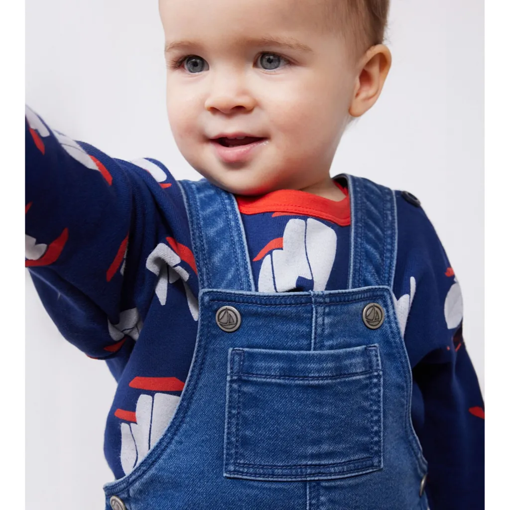 Hängselbyxor I Denim Bleu Delave>Petit Bateau Best